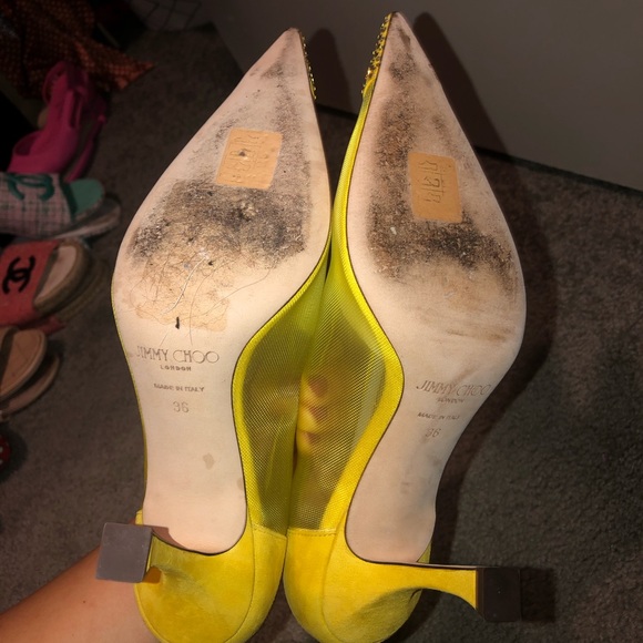 Jimmy Choo Women Nicole 90 Yellow Mesh and Suede Pumps with Crystal size 36 - Picture 6 of 6